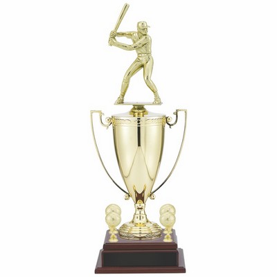 24 3/4" Male Baseball Player Trophy with 13" Gold Cup with Figure and Trims