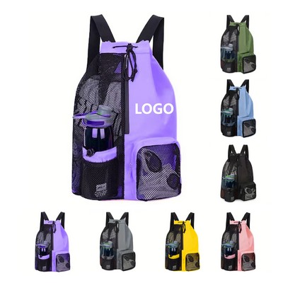 Swim Bag Mesh Drawstring Backpack with Wet Pocket for Swimming