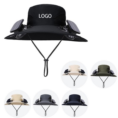 Wide Brim Fishing Hat With 2 Solar Fans