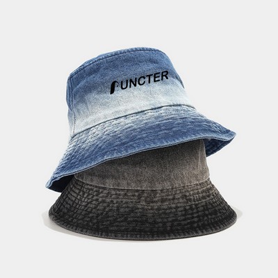 Fashion Gradient Color Washed Denim Bucket Hat Fisherman Cap