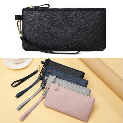 PU Leather Wristlet Wallet Zippered Clutch Purse