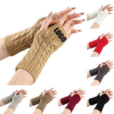 Ribbed Knit Long Fingerless Gloves