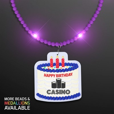 Steady LED Purple Beads with Cake Medallion, No-Flash Necklace - PRINTED