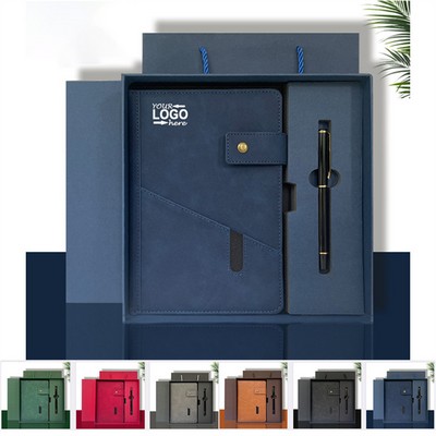 A5 Lined Leather Meeting Work Office Notebook Gift Set