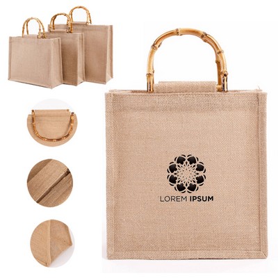 Jute Tote Bag With Bamboo Handle