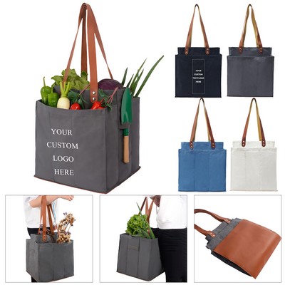 Multifunctional Canvas Shopping Tote with Triple Storage/Gardening Bag