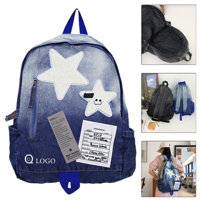 Star-Decorated Ombre Denim Backpack