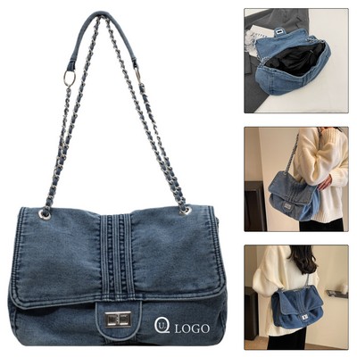 12.5 X 8.7" Women'S Shoulder Bag W/ Metal Chain Strap
