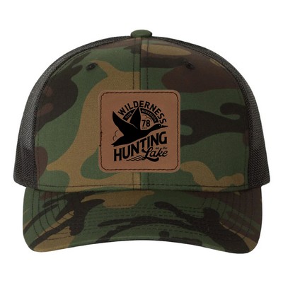 Yupoong 6606CA YP Classics Camo Retro Trucker Hat with Leatherette Patches or Embroidery