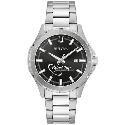 Bulova Men's Silver-tone Stainless Steel Watch with Black Dial