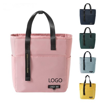 Large Capacity Oxford Cloth Insulated Lunch Tote Bag with Front Pocket