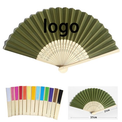 Full Color Folding Paper Fan With Bamboo Handle