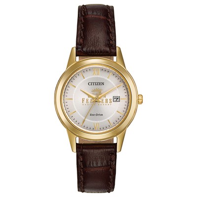 Citizen Ladies' Brown Leather Strap with Ivory Dial with Gold Accents Watch