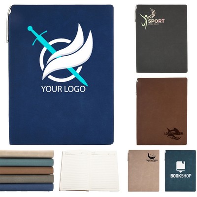 Pu Leather Journal Notebook W/ Pen Holder