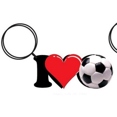 I Love Soccer Key Chain w/Clear Mirrored Back (2 Square Inch)