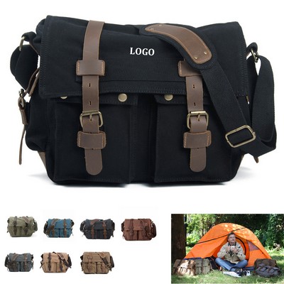 Vintage Military Leather Canvas Bag