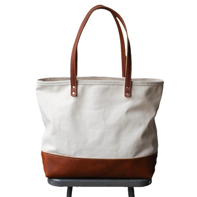 Canvas Tote Bag W/ Pu Bottom & handle