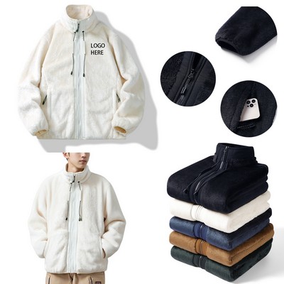 Men's Full Zip Polar Fleece Jacket Classic-Fit Lightweight Soft Outdoor Coat with Pockets