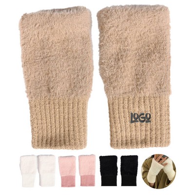 Winter Faux Fur Arm Warmers Fingerless Gloves