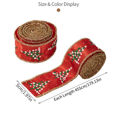 Printed Glitter Mini Tree Ribbon Christmas Satin Ribbon Tree Wreath Decorative Tape