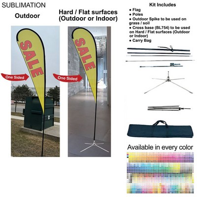 13.5' Large Tear Drop Flag Kit, Full Color Graphics One Side, Outdoor Spike base, Indoor Cross Base