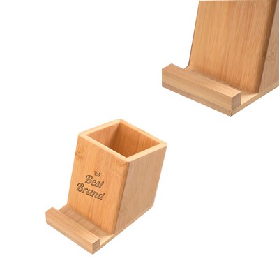 Multi Functional Wooden Pen Holder With Phone Holder