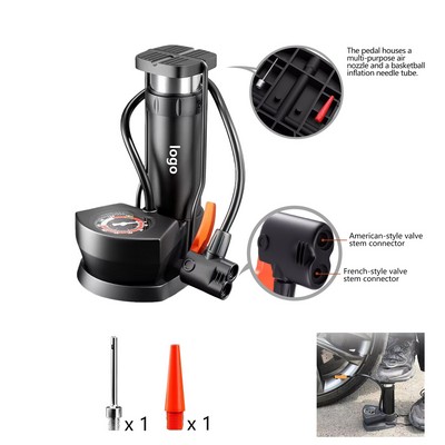 Mini Bicycle Foot Air Pump With Needle With Pressure Gauge