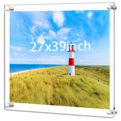 Large Frameless Floating Acrylic Wall Mount Frame (27 x 39 Inch)