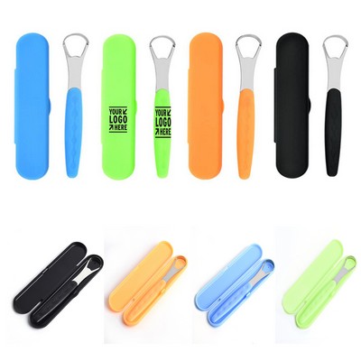 Adults Stainless Steel Fresher Breath Tongue Scraper Cleaner With Travel Case