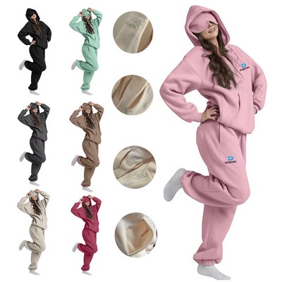 Built-In Eye Mask Sweatpants Tracksuit Set For Women