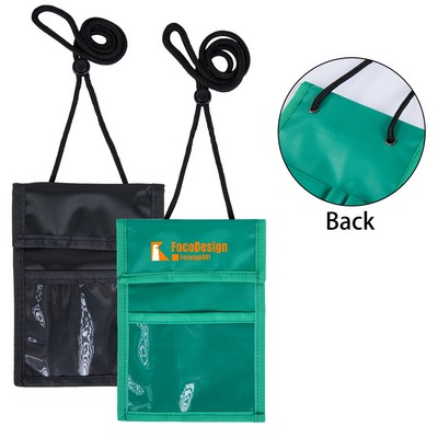 4.25" X 3.12" Front Clear Window Pouch Wallet With Lanyard W/Back Pen Holder