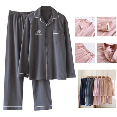 Unisex Cotton Pajamas Set Long Sleeved Long Pants Sleepwear