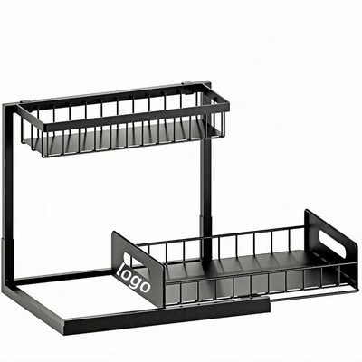Double Tier Pull Out Under Sink Kitchen Storage Rack with Smooth Glide Rails