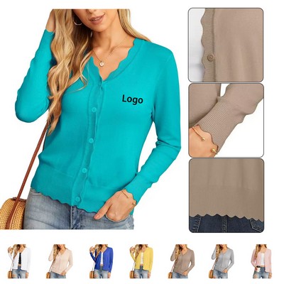 Women's Long Sleeve V-Neck Button Down Knit Cardigan