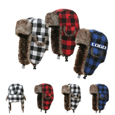 Faux Fur-Lined Trapper Hat for Unisex, 24" Circumference
