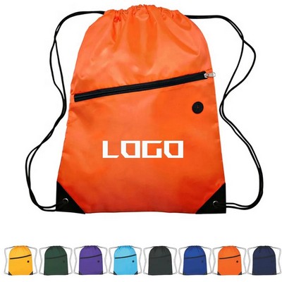 210D Polyester Drawstring Backpack With Zipper Pocket