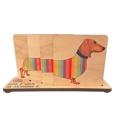 Dachshund "Rainbow Dog" Wood Coaster Set Creative Puzzle-Style Drink Mats