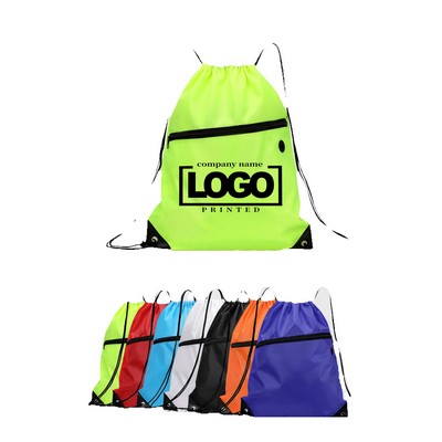 Globe Trotter Drawstring Backpack w/ Zipper Pocket