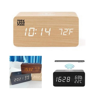 Wireless Charging Wooden Clock