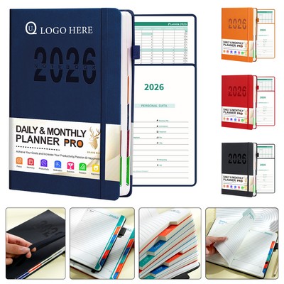Vertical Line Series Daily Planner Of 2026 W/ Hard Pu Cover