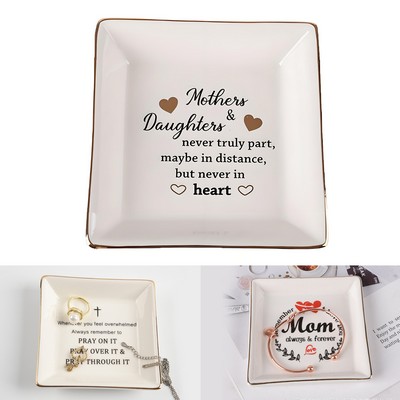 Ceramic Square Gold-Rimmed Jewelry Tray