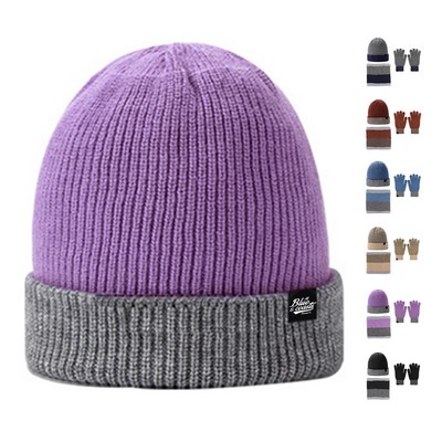 3Pcs Winter Stretchy Knit Beanie Set