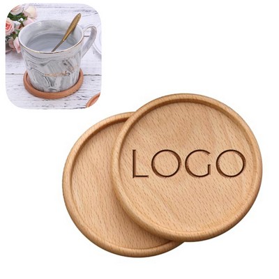 Round Solid Beech Wooden Coaster W/ Grooved Edge