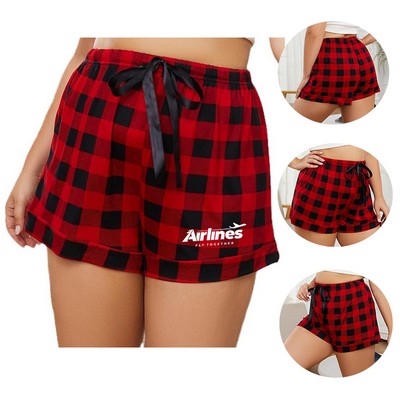 Women Pajama Shorts Comfy Red Grid Lounge Bottom