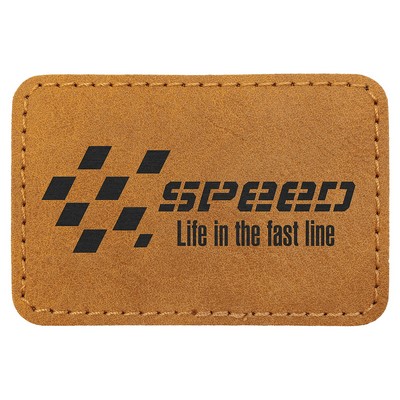 Rectangle Premier Engraved Patch with Adhesive, Light Brown Faux Leather, 3" x 2"