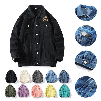 Cotton Polyester Denim Jacket for Men Women Classic Trucker Style Button Down Jean Coat