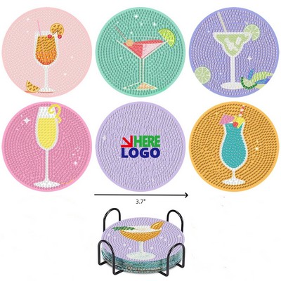 6 Pcs Diamond Painting Coasters with Holder
