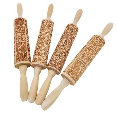 Engraved Embossing Wooden Rolling Pin