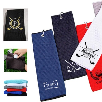 Waffle Pattern Tri-Fold Golf Towel With Clip