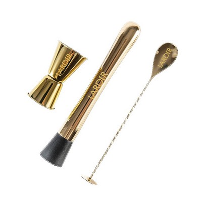 3 Piece Gold Muddler & Mixing Tools Set